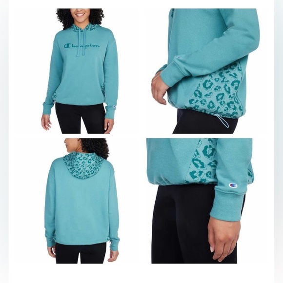 NWT Champion Ladies' Color Block Hoodie, Blue Teal Logo, Large - Picture 2 of 5